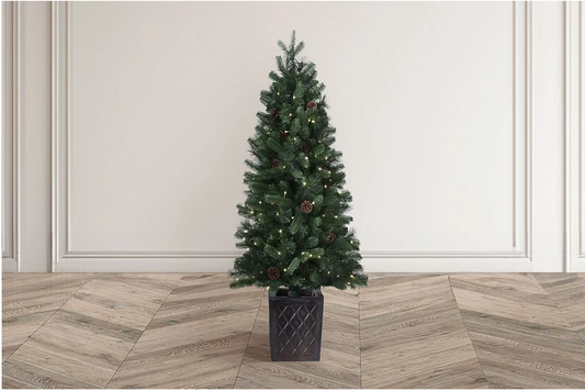 WALNUT PINE 4.5ft Pre-Lit Potted Tree – 150 LED, 8 Function, Battery Operated