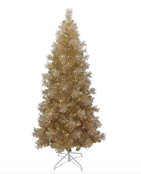 CHAMPAGNE TWISTED TINSEL 7.5ft Pre-Lit Tree – 350 LED, 8 Function