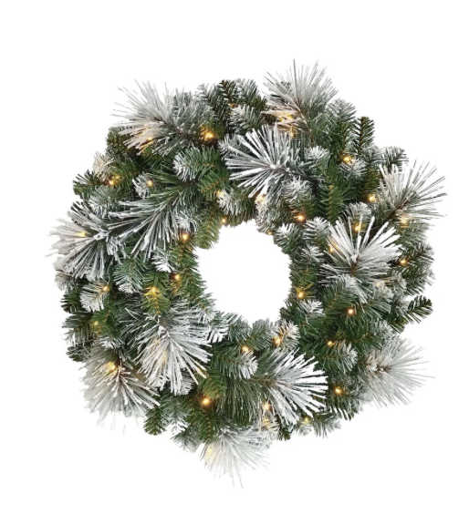 HOLLINGWORTH SPRUCE 26" Pre-Lit Wreath – 50 LED, 8 Function Battery Lights