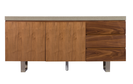 PETRA Wide Sideboard – Walnut Finish with Stone Top (Pre-Order, 21-Day Lead Time)