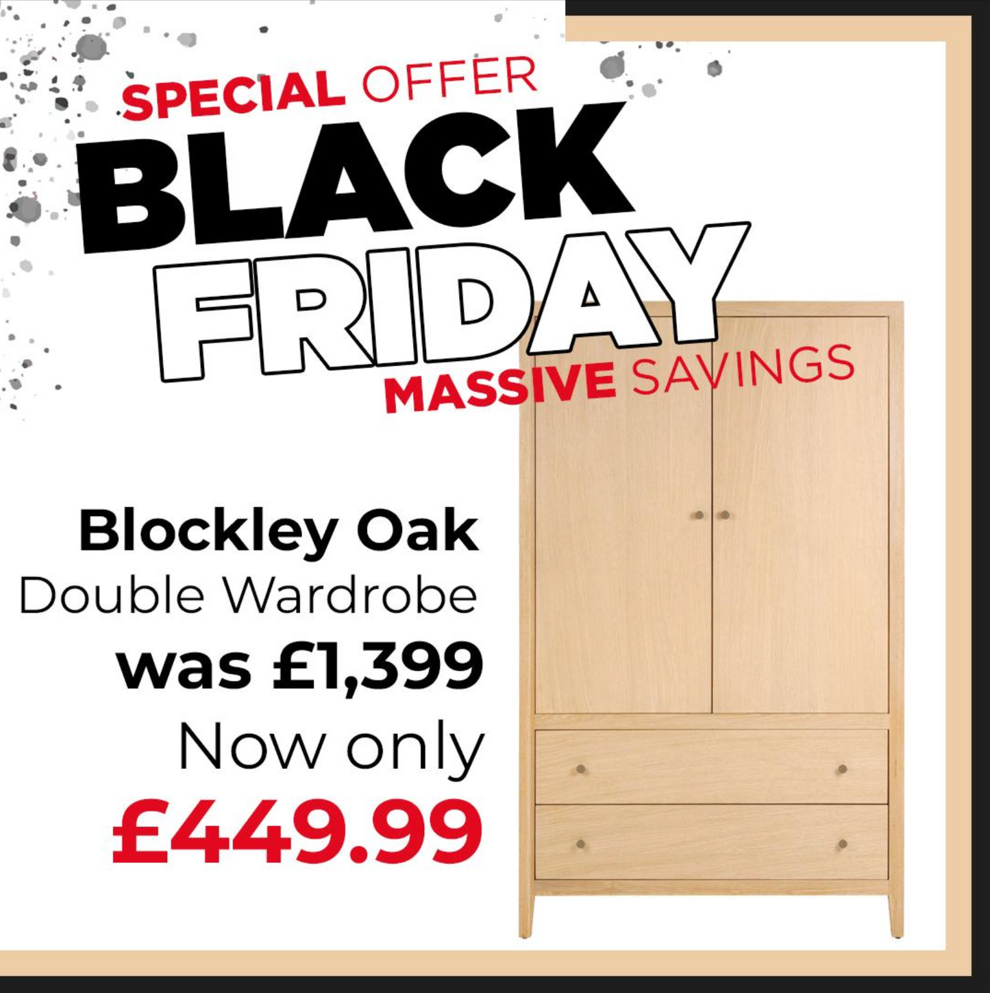 BLOCKLEY Pale Oak Double Wardrobe