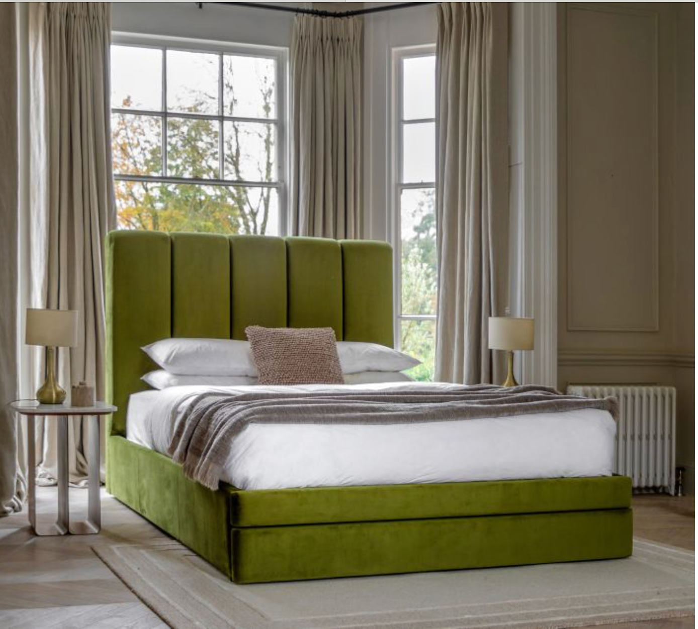 DENTON Olive Green Storage Bed - Available in 2 Sizes.