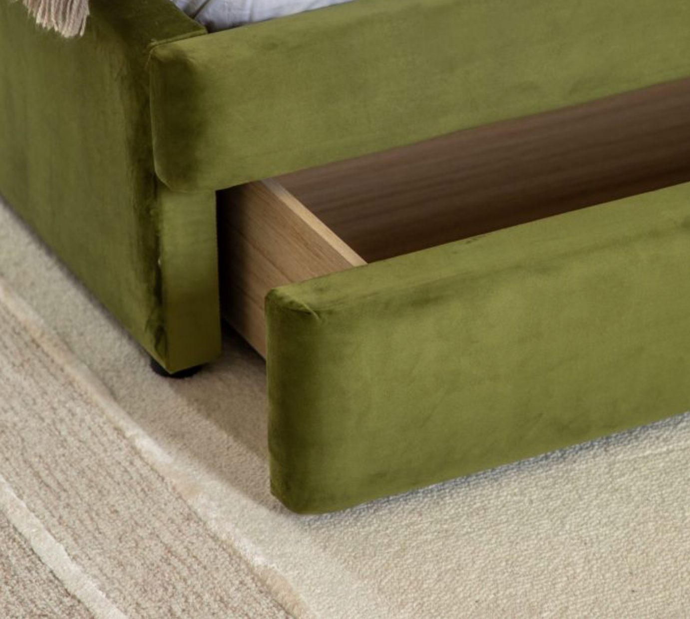 DENTON Olive Green Storage Bed - Available in 2 Sizes.