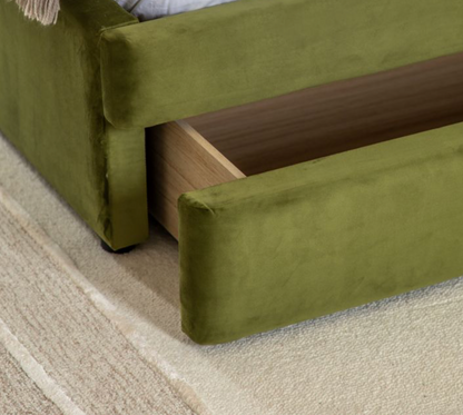 DENTON Olive Green Storage Bed - Available in 2 Sizes.