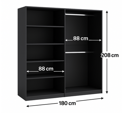 MOND 4 Door Wardrobe – Black Graphite 4 Door Wardrobe with Gold Handles