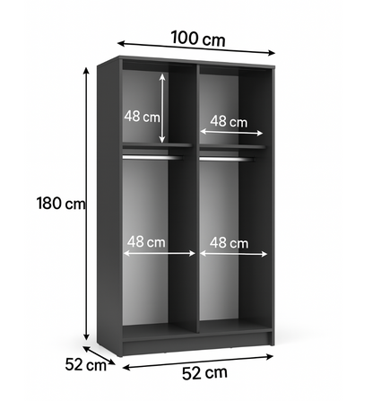 SOFIA 100cm | Black Sliding Wardrobe with Mirror