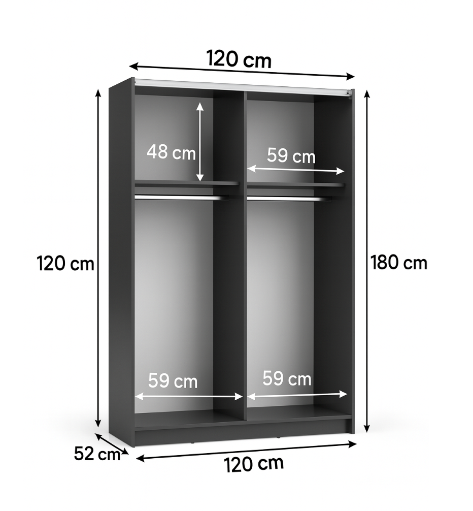 SOFIA 120cm | Black Sliding Wardrobe with Mirror – 120cm