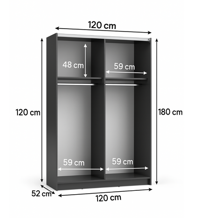 SOFIA 120cm | Black Sliding Wardrobe with Mirror – 120cm