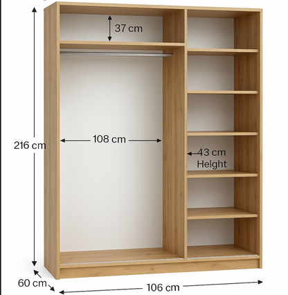 MOLTO 200cm Sliding Wardrobe - Oak & Graphite with Mirror