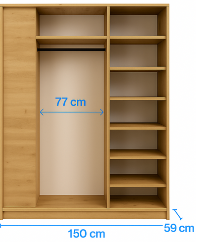 MOLTO 150cm Sliding Wardrobe - Oak & Graphite with Mirror