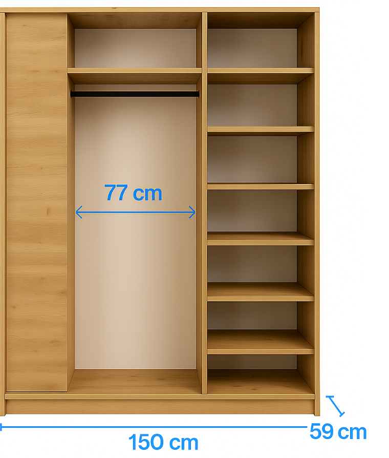 URIEL 180cm Sliding Wardrobe – Artisan Oak & Graphite Grey with Drawers