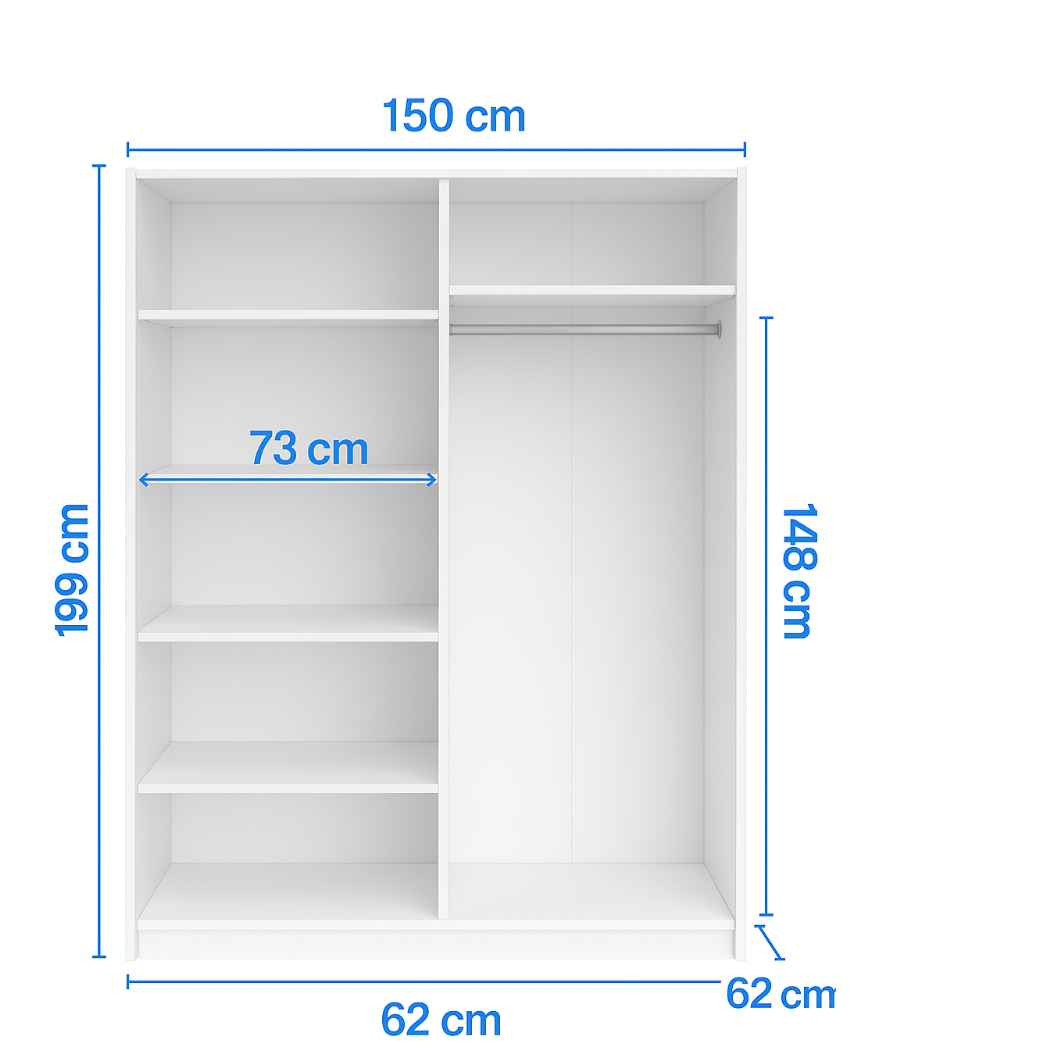 DALIA 150cm Sliding Wardrobe (White & Artisan Oak)