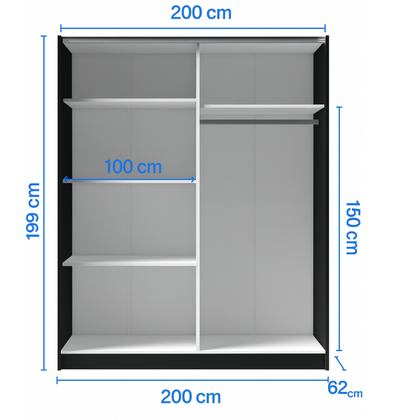 DALIA 200cm Sliding Wardrobe (Black & Artisan Oak)