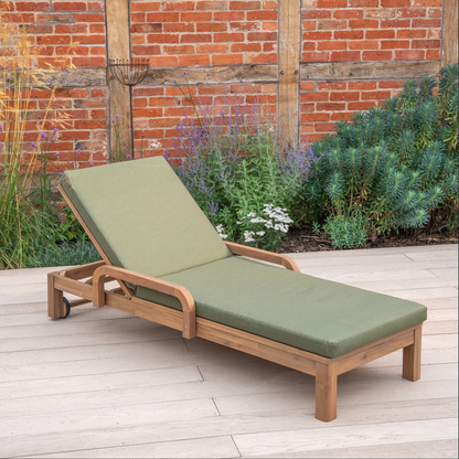 MEADOW Sun Lounger & Sidetable| Wooden Garden Reclining Lounger with Cushions
