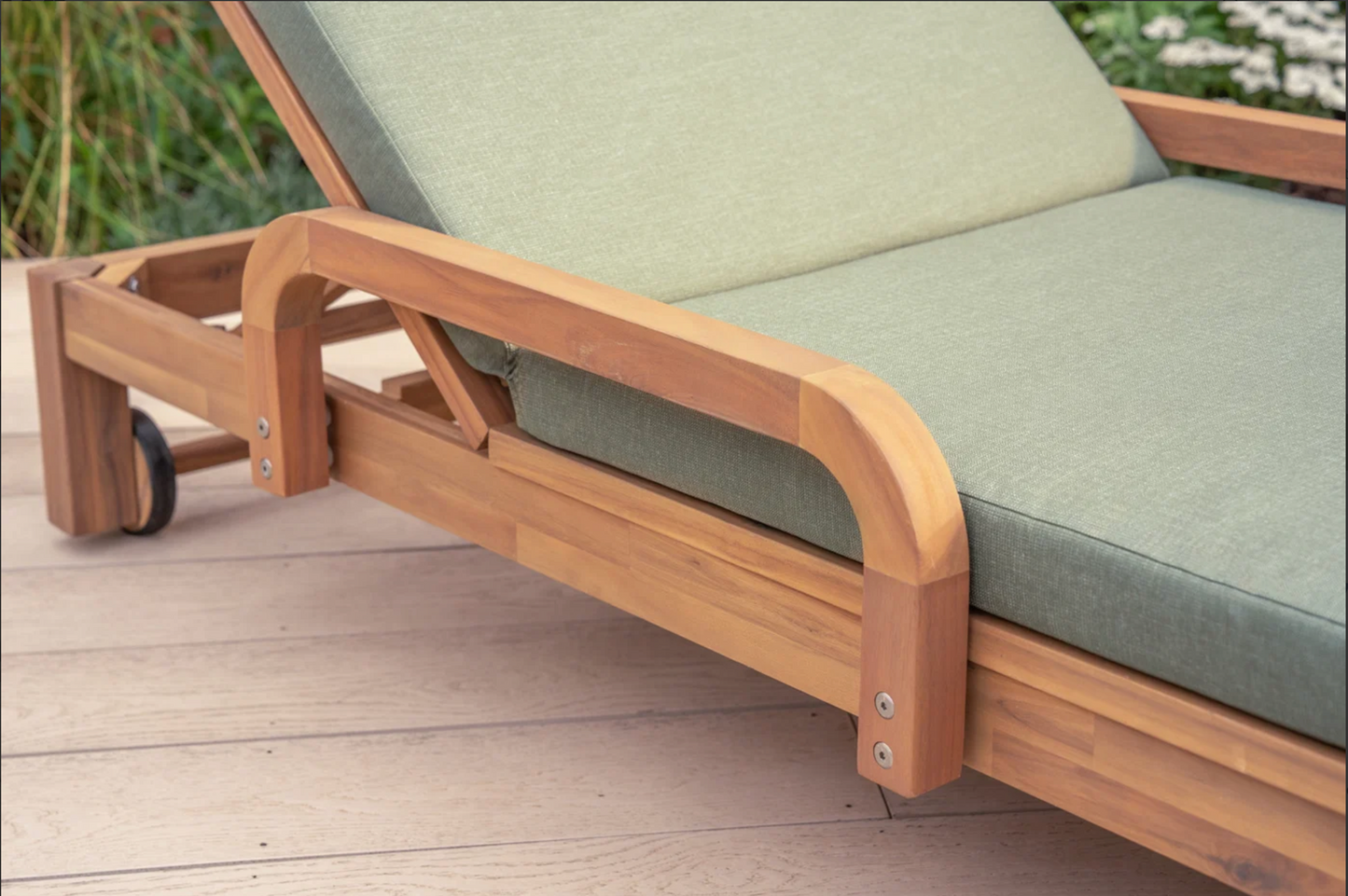 MEADOW Sun Lounger & Sidetable| Wooden Garden Reclining Lounger with Cushions
