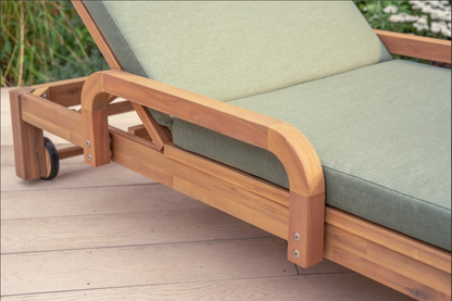 MEADOW Sun Lounger & Sidetable| Wooden Garden Reclining Lounger with Cushions