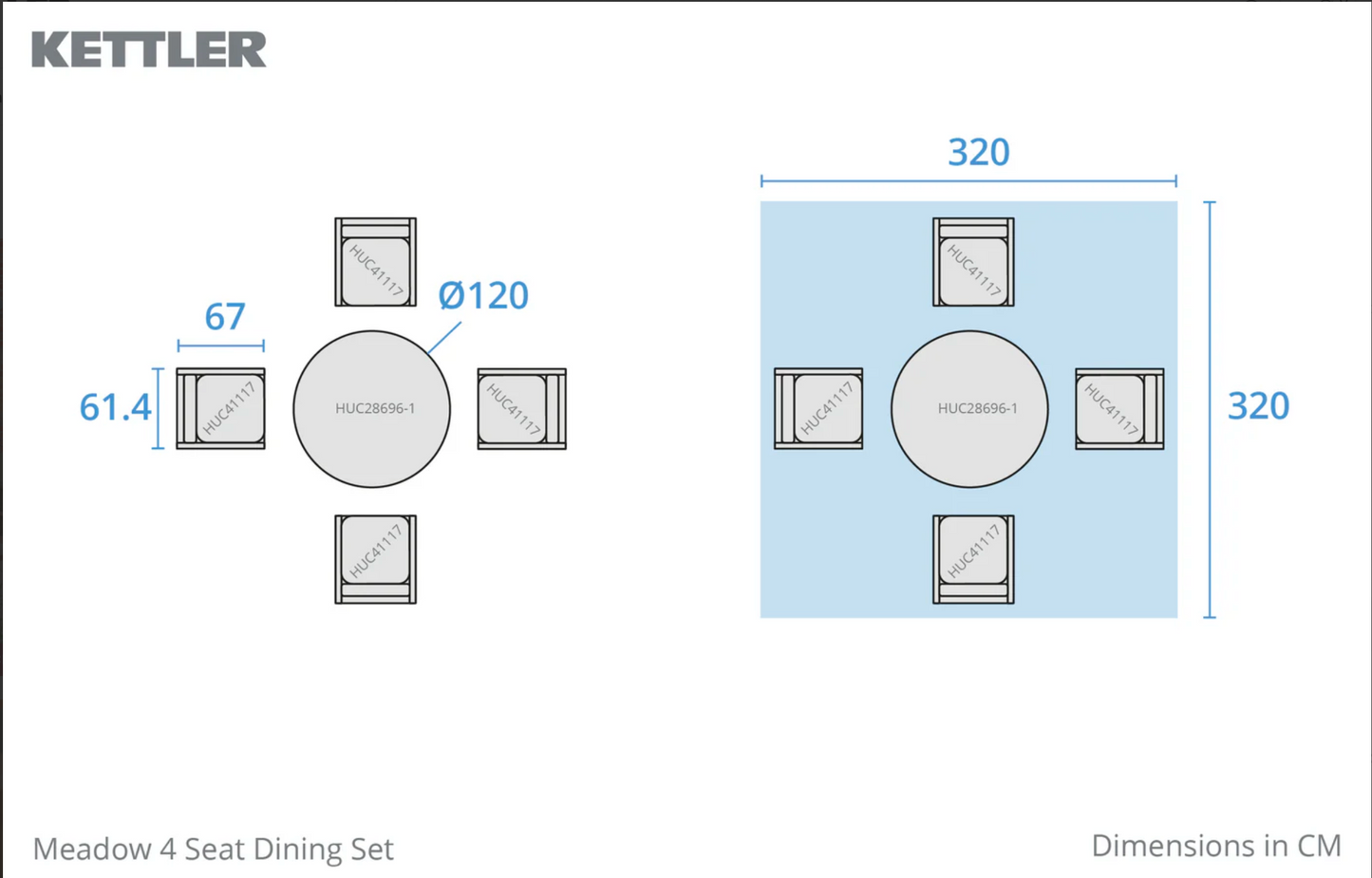MEADOW  4 Seat Dining Set with 120cm Table