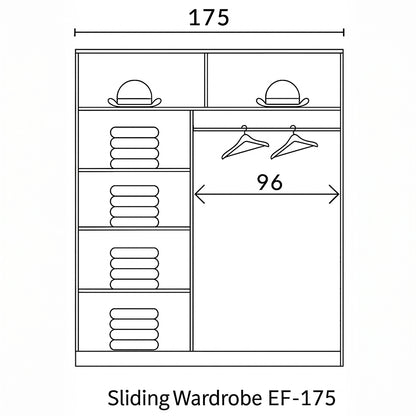 EFFECT 175cm Sliding Wardrobe - Light Oak with Mirror