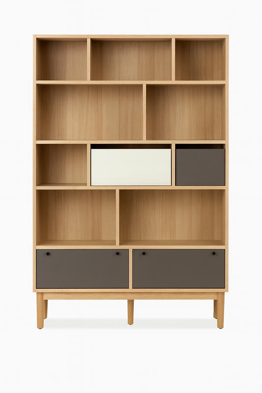 CAMPTON Wide Bookcase - Modern Oak Effect Storage Shelving
