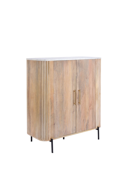 REED Highboard – Fluted Wood Cabinet with Marble Effect Top (Pre-Order, 21-Day Lead Time)