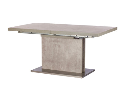 PETRA 160–220cm Extending Dining Table – Concrete Effect with Brushed Steel Base