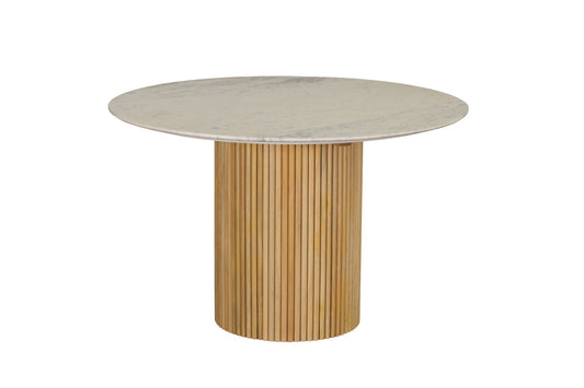 REED 120cm Round Dining Table – Fluted Wood with Marble Effect Top (Pre-Order, 21-Day Lead Time)