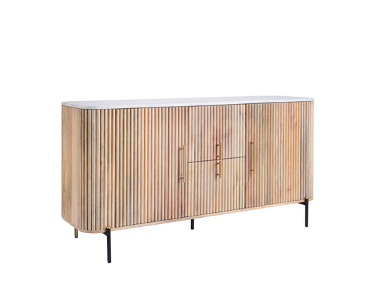 REED Wide Sideboard – Fluted Wood with Marble Effect Top (Pre-Order, 21-Day Lead Time)