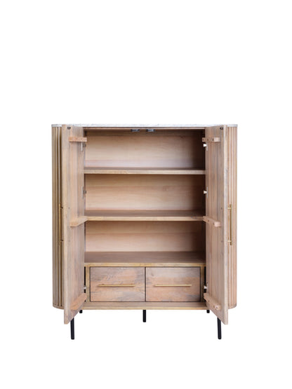 REED Highboard – Fluted Wood Cabinet with Marble Effect Top (Pre-Order, 21-Day Lead Time)