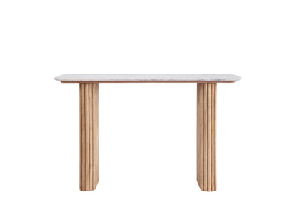 REED Console Table – Fluted Wood with Marble Effect Top (Pre-Order, 21-Day Lead Time)