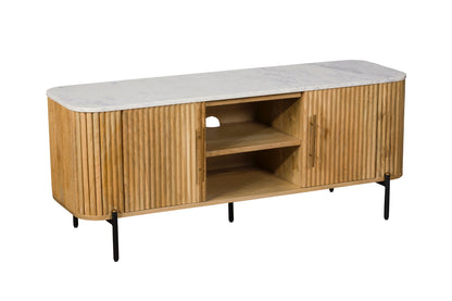 REED TV Unit – Fluted Wood with Marble Effect Top (Pre-Order, 21-Day Lead Time)