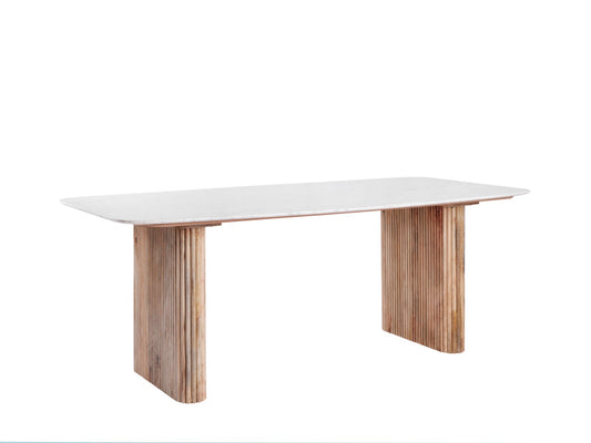 REED 200cm Dining Table – Marble Effect Top with Ribbed Wooden Legs (Pre-Order, 21-Day Lead Time)