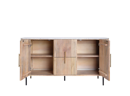 REED Wide Sideboard – Fluted Wood with Marble Effect Top (Pre-Order, 21-Day Lead Time)