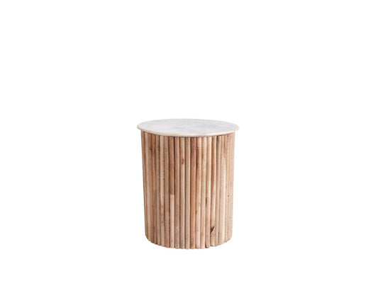 REED Lamp Table – Fluted Wood with Marble Effect Top (Pre-Order, 21-Day Lead Time)