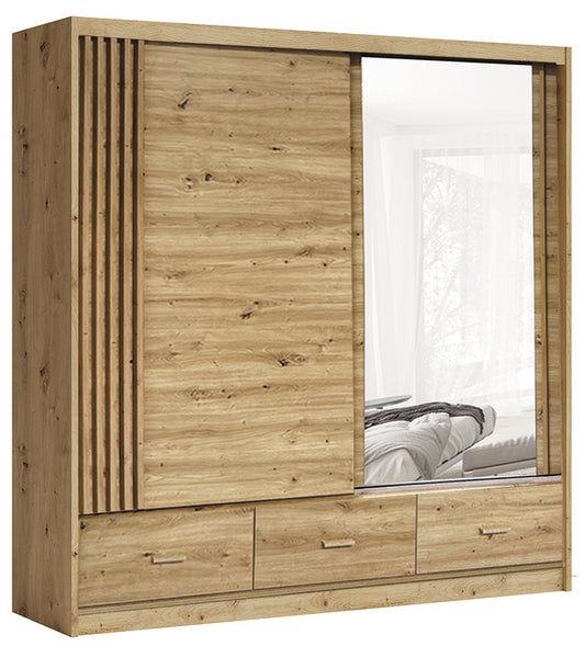 CANADA 150cm Sliding Wardrobe |  Artisan Oak with Mirror & Drawers
